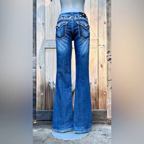 Miss Me Stretch Denim Low Rise Embellished Easy Boot Bootcut Jeans~27~ - Picture 1 of 8